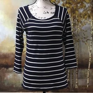 TALBOTS Cute Navy & White Button Top